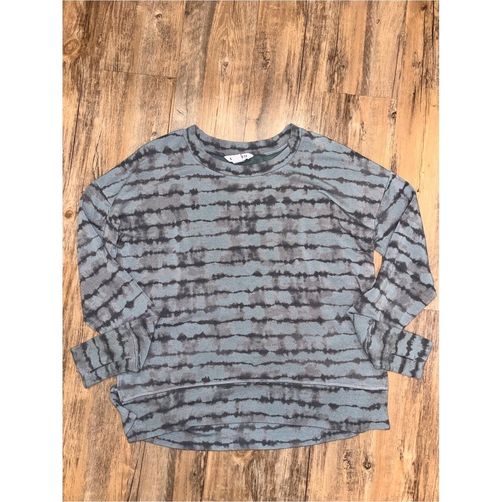 Athleta Coaster Luxe Printed Sweatshirt Blue Gray Tie Dye Pullover Small S P